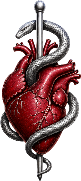 Allied Healthcare Sciences heart, staff, and serpent insignia