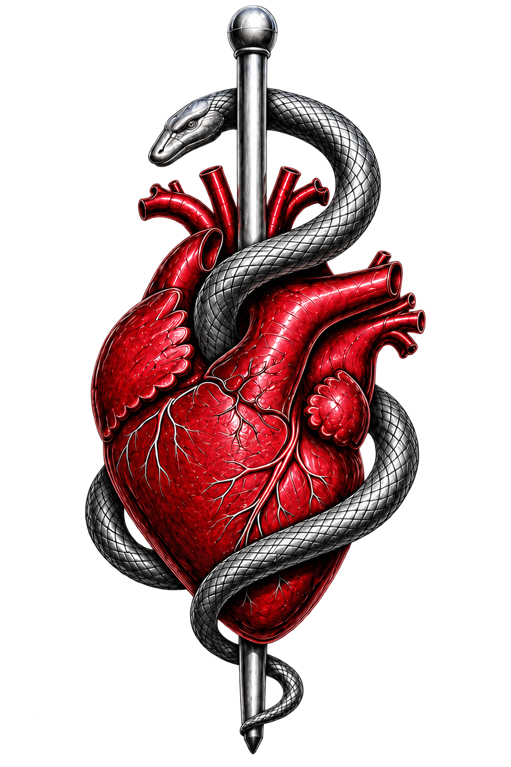 Allied Healthcare Sciences heart, staff, and serpent insignia